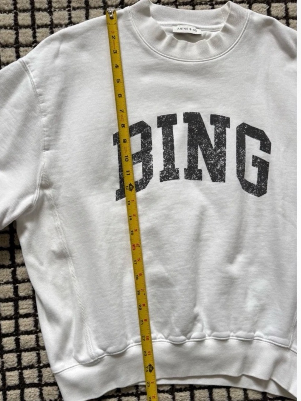ANINE BING SHORT SLEEVED CREWNECK SWEATSHIRT WITH A DISTRESSED LOGO SIZE LARGE - Picture 5 of 8